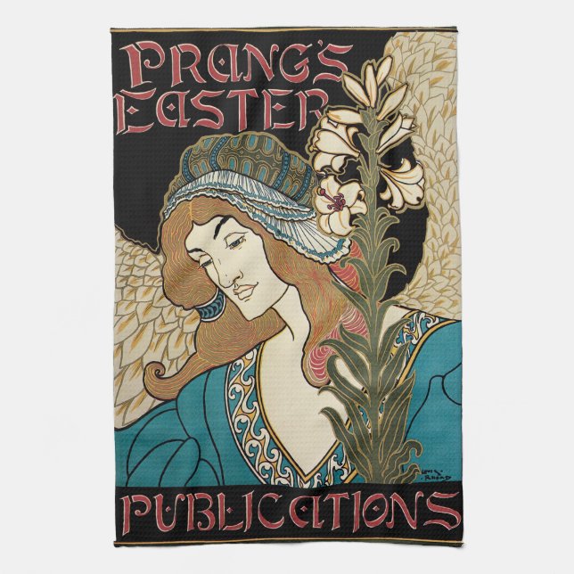 Vintage Art Nouveau, Prang's Easter Publications Kitchen Towel (Vertical)