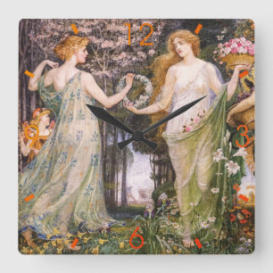 Vintage Art Nouveau Pretty Girls by Walter Crane Square Wall Clock