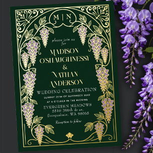 Vintage Art Nouveau Purple Wisteria Wedding Foil Invitation