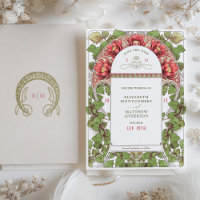 Vintage Art Nouveau Red Lotus Save the Date