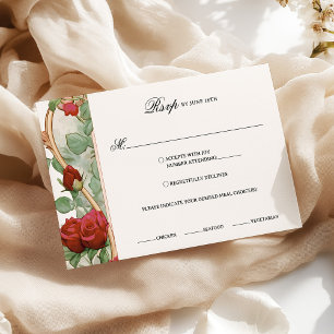 Vintage Art Nouveau Red Rose Wedding Rsvp Card
