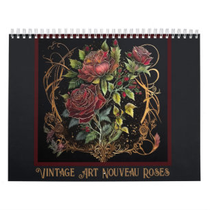 Vintage Art Nouveau Red Roses  Calendar