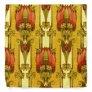Vintage Art Nouveau Red Tulip Floral Pattern Bandana