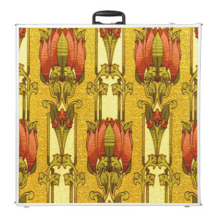 Vintage Art Nouveau Red Tulip Floral Pattern Beer Pong Table
