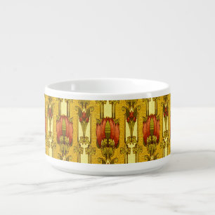 Vintage Art Nouveau Red Tulip Floral Pattern Bowl