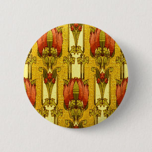Vintage Art Nouveau Red Tulip Floral Pattern Button