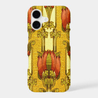 Vintage Art Nouveau Red Tulip Floral Pattern