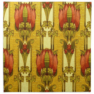 Vintage Art Nouveau Red Tulip Floral Pattern Cloth Napkin
