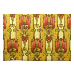 Vintage Art Nouveau Red Tulip Floral Pattern Cloth Placemat