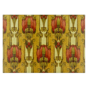 Vintage Art Nouveau Red Tulip Floral Pattern Cutting Board