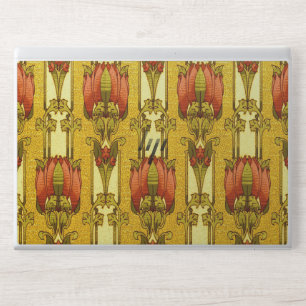 Vintage Art Nouveau Red Tulip Floral Pattern HP Laptop Skin
