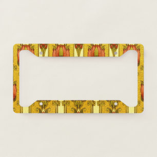 Vintage Art Nouveau Red Tulip Floral Pattern License Plate Frame