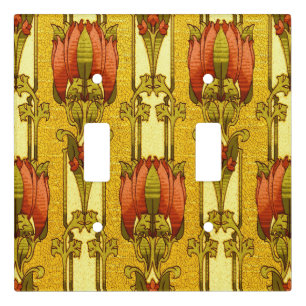Vintage Art Nouveau Red Tulip Floral Pattern Light Switch Cover