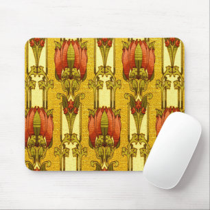 Vintage Art Nouveau Red Tulip Floral Pattern Mouse Pad