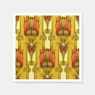Vintage Art Nouveau Red Tulip Floral Pattern Napkins