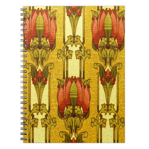Vintage Art Nouveau Red Tulip Floral Pattern Notebook