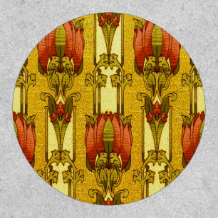 Vintage Art Nouveau Red Tulip Floral Pattern Patch