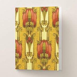 Vintage Art Nouveau Red Tulip Floral Pattern Pocket Folder