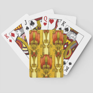 Vintage Art Nouveau Red Tulip Floral Pattern Poker Cards