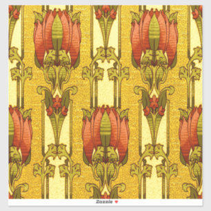 Vintage Art Nouveau Red Tulip Floral Pattern Sticker