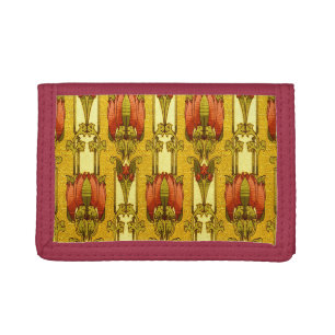 Vintage Art Nouveau Red Tulip Floral Pattern Tri-fold Wallet
