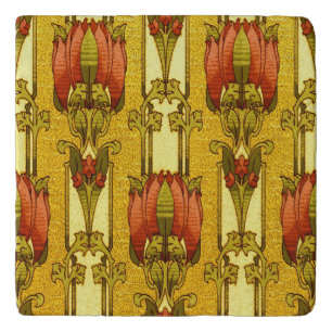 Vintage Art Nouveau Red Tulip Floral Pattern Trivet