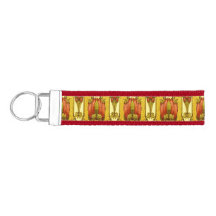 Vintage Art Nouveau Red Tulip Floral Pattern Wrist Keychain
