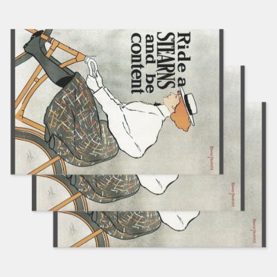 Vintage Art Nouveau, Ride a Sterns Bicycles Bikes Wrapping Paper Sheets