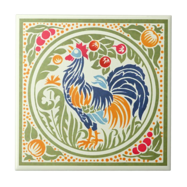 Vintage Art Nouveau Rooster And Fruit Ceramic Tile (Front)