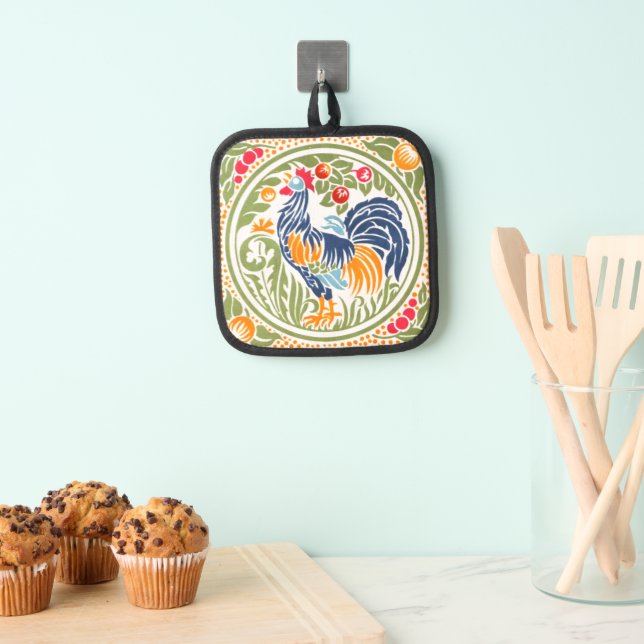 Vintage Art Nouveau Rooster And Fruit Pot Holder (Insitu(Hanging))