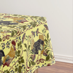 Vintage Art Nouveau Rooster & Hen Chickens Pattern Tablecloth