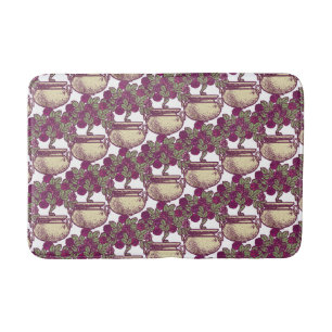 Vintage Art Nouveau rose tree maroon pattern Bathroom Mat