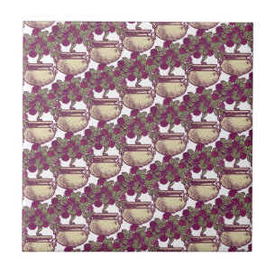 Vintage Art Nouveau rose tree maroon pattern Ceramic Tile