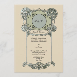 Vintage Art Nouveau Rose Wedding Invitations