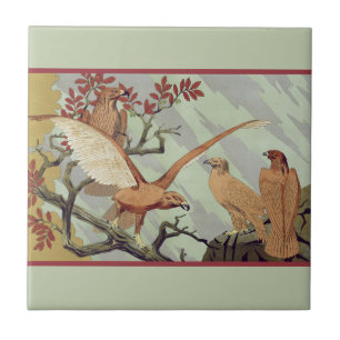 Vintage Art Nouveau Sage Green Eagle Nature Art Ceramic Tile