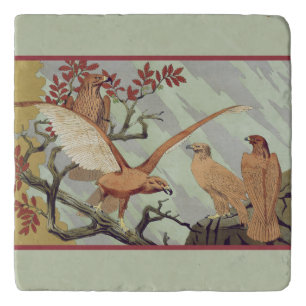 Vintage Art Nouveau Sage Green Eagle Nature Art Trivet