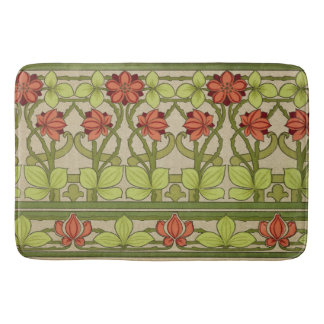 Vintage Art Nouveau Sage Green Floral Pattern Bath Mat