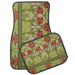 Vintage Art Nouveau Sage Green Floral Pattern Car Floor Mat