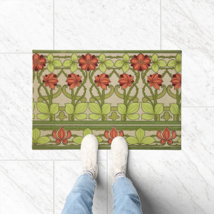 Vintage Art Nouveau Sage Green Floral Pattern Doormat