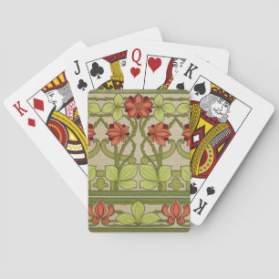 Vintage Art Nouveau Sage Green Floral Pattern Poker Cards
