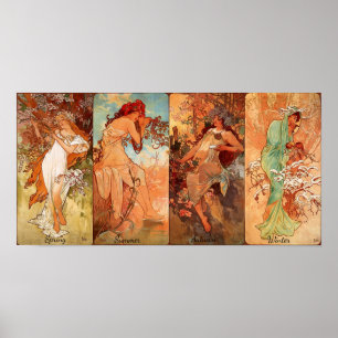 Vintage Art Nouveau Seasons Four Beauties Poster