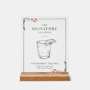 Vintage Art Nouveau Signature Cocktail Sign
