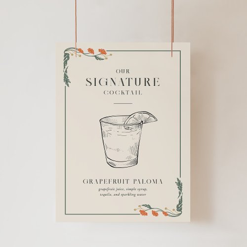 Vintage Art Nouveau Signature Cocktail Sign