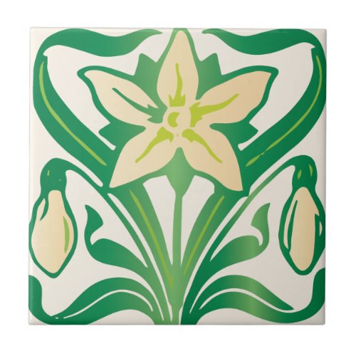 Vintage Art Nouveau snowdrop floral pattern Tile