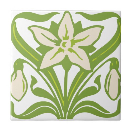 Vintage Art Nouveau snowdrop floral wallpaper Ceramic Tile