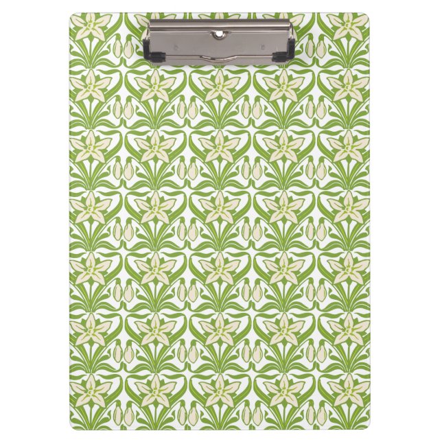 Vintage Art Nouveau snowdrop floral wallpaper Clipboard (Front)
