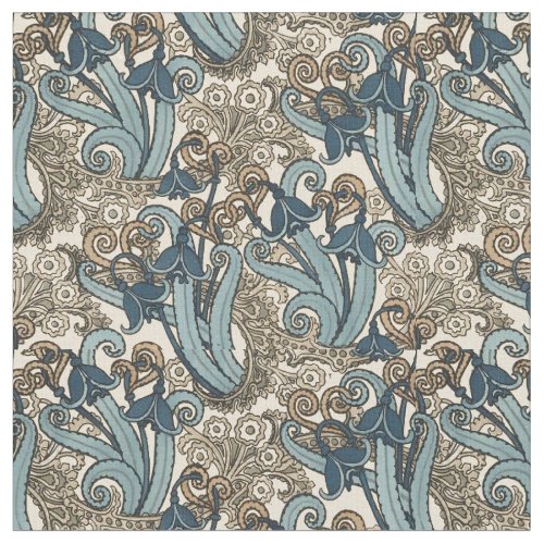 Vintage Art Nouveau Snowdrop Flower Pattern Fabric