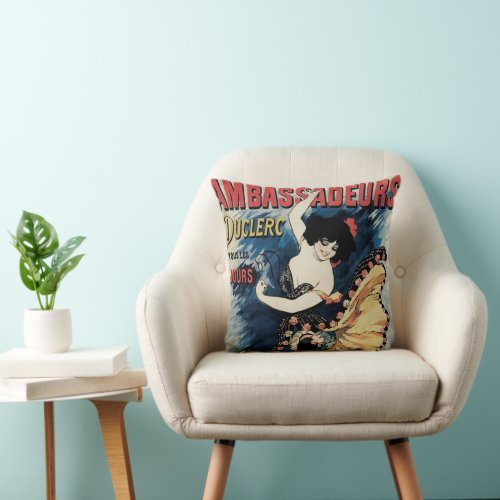 Vintage Art Nouveau Spanish Flamenco Dancer Throw Pillow