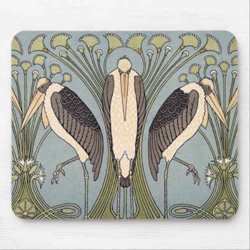 Vintage Art Nouveau Storks Mouse Pad