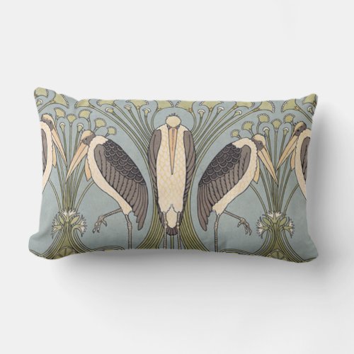 Vintage Art Nouveau Storks Outdoor Pillow
